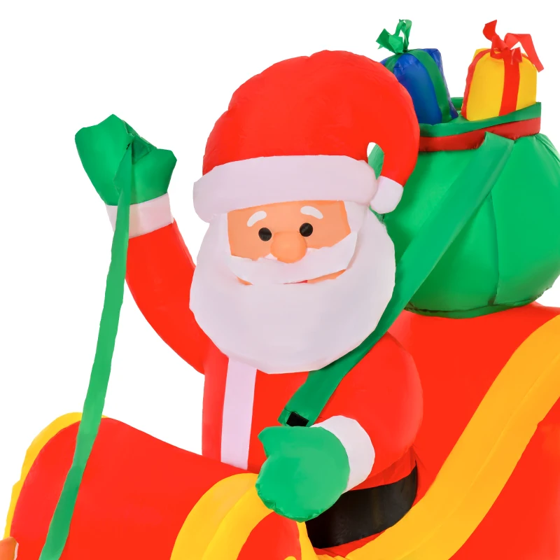 HOMCOM Pai Natal com Trenó e Renas Infláveis com Luzes LED Decoração de Natal para Exterior Ar Livre com Inflador 240x57x112cm Multicor