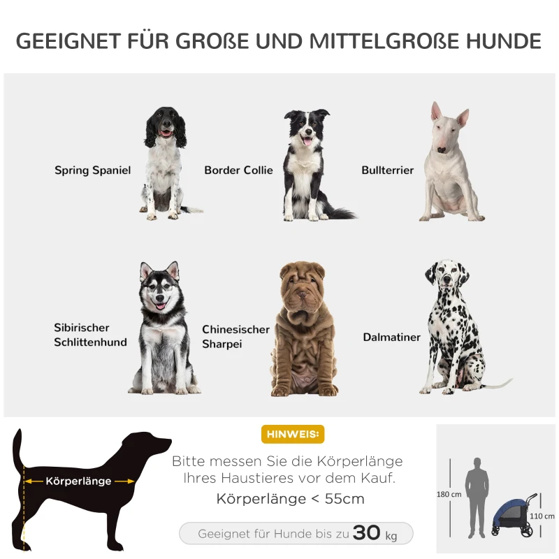 PawHut Hondenbuggy hondentrolley hondenkar hondentas opvouwbaar blauw + zwart