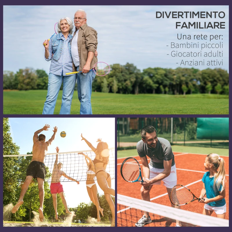 HOMCOM Rete Tennis e Badminton Portatile ad Altezza Regolabile con Borsa, Rossa e Nera