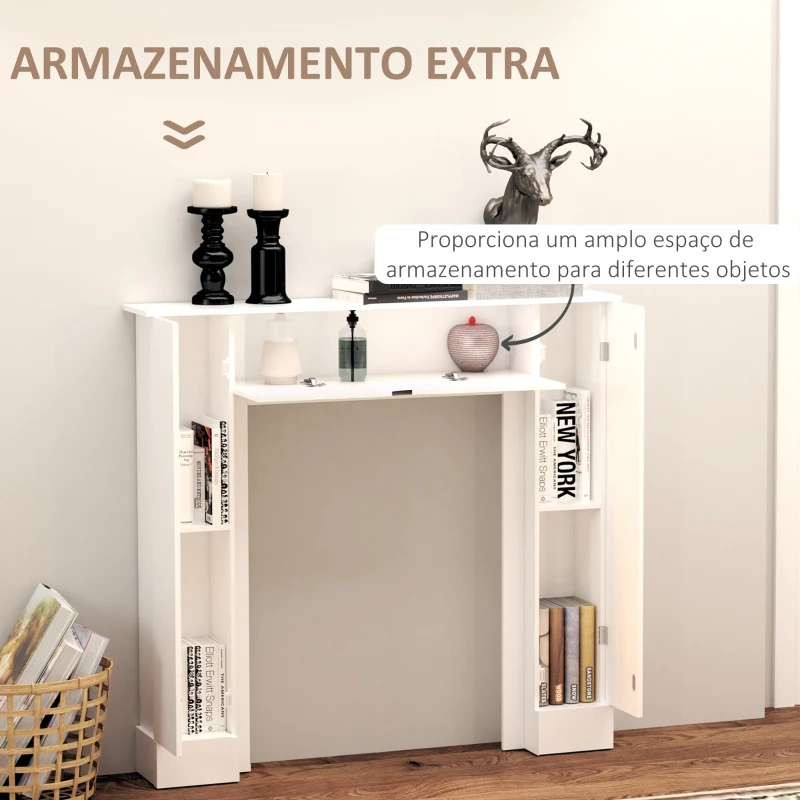 HOMCOM Estrutura para Lareira Decorativa com 3 Portas e Prateleiras Interiores Ajustáveis Estrutura de Lareira Moderna para Sala de Estar 107x18x100cm Branco