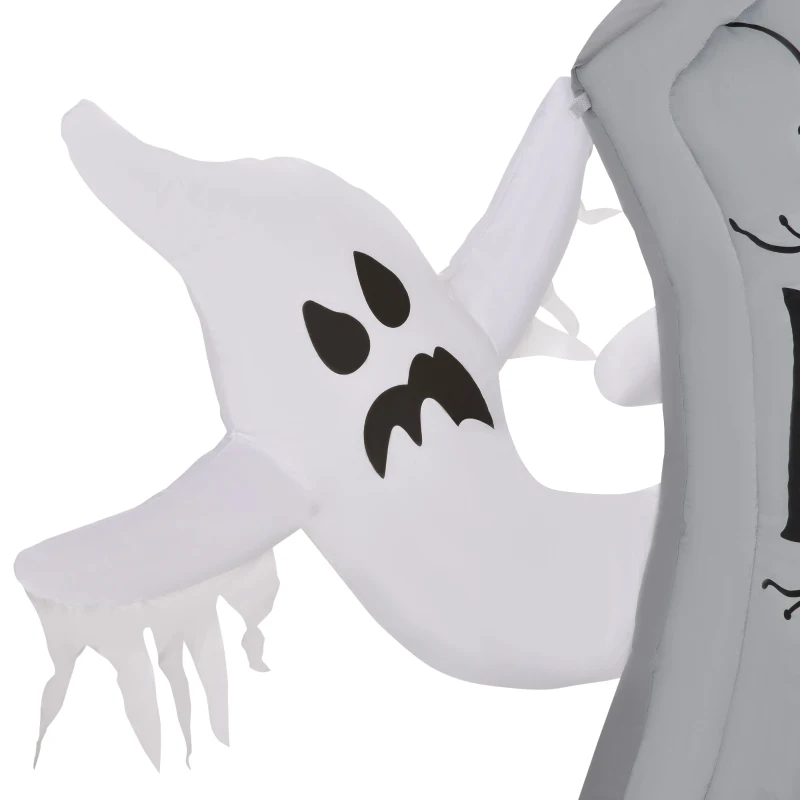 HOMCOM Fantasmas Infláveis de Halloween com Luzes LED Decoração Inflável de Halloween para Interiores Exteriores Festas 110x38x154cm Branco e Cinza