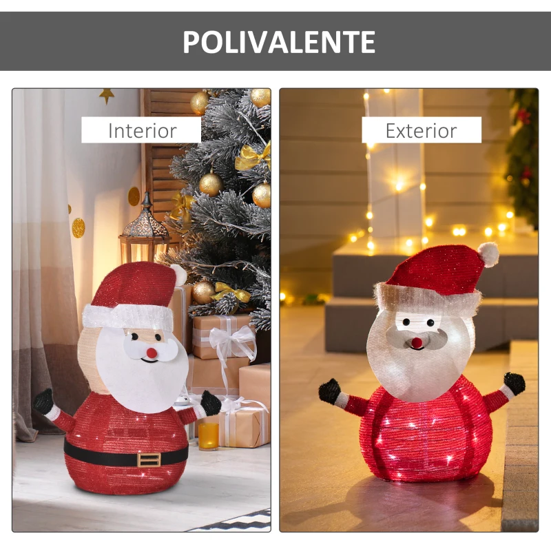 Outsunny Pai Natal de Tecido com Luzes LED Figura Decorativa Luminosa de Natal com Botão de Interruptor para Interior e Exterior Ø30x51cm Preto Branco e Vermelho