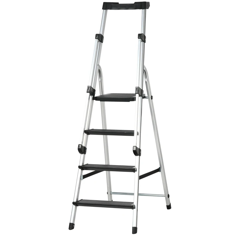 DURHAND Aluminiumleiter Arbeitsleiter klappbar rutschfest rostfrei mit Werkzeugablage Aluminium 45,5 x 82 x 145cm
