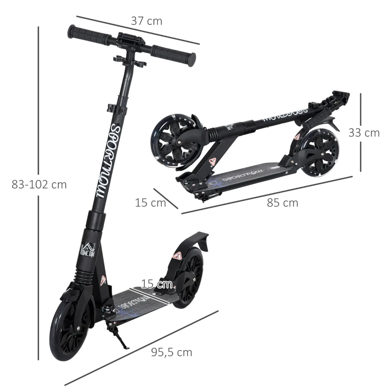 HOMCOM Scooter Tretroller klappbar Leichtbau Aluminium Schwarz 95,5 x 37 x 83-102cm