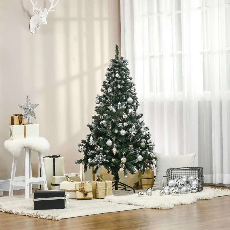 HOMCOM 5FT Artificial Christmas Tree with Pine Cones, Holiday Home Xmas Decoration Automatic Open, Green