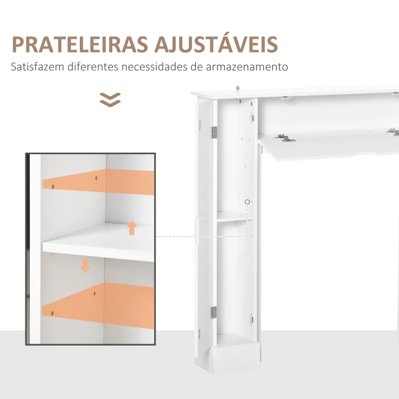 HOMCOM Estrutura para Lareira Decorativa com 3 Portas e Prateleiras Interiores Ajustáveis Estrutura de Lareira Moderna para Sala de Estar 107x18x100cm Branco