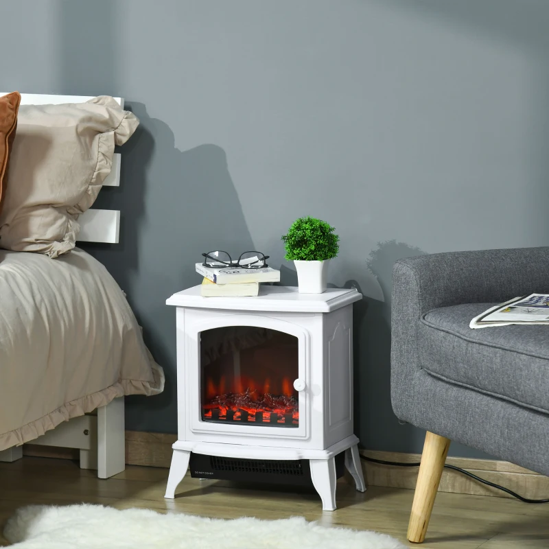 HOMCOM Lareira Elétrica Portátil 1000/2000W com Simulação de Chama Termostato Ajustável e Proteção de Superaquecimento para Salas de até 25m² 36,5x24x41,5cm Branco