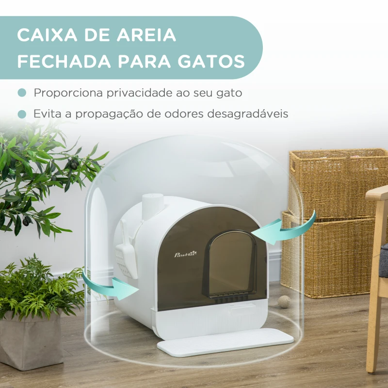 PawHut Caixa de Areia para Gatos com Porta Dianteira Bandeja Removível Pá Tapete e Filtro 43x44x47cm Branco