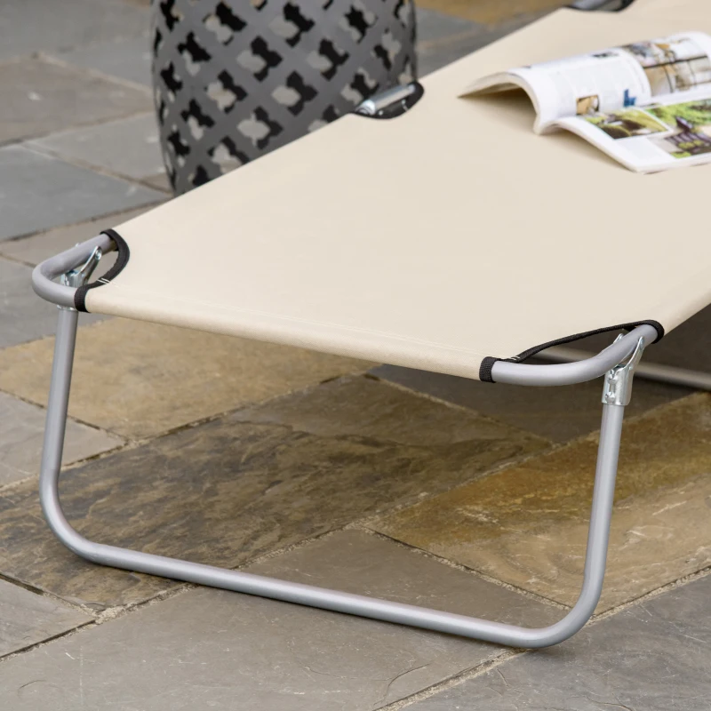 Outsunny Klapbare ligstoel met zonnescherm, verstelbare rugleuning, metalen frame, 187 x 58 x 36 cm, beige