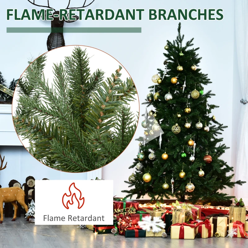 HOMCOM 6ft/180cm Christmas Tree 1492 PVC Tips Artificial Seasonal Festival Decoration Metal Flodable Base Green