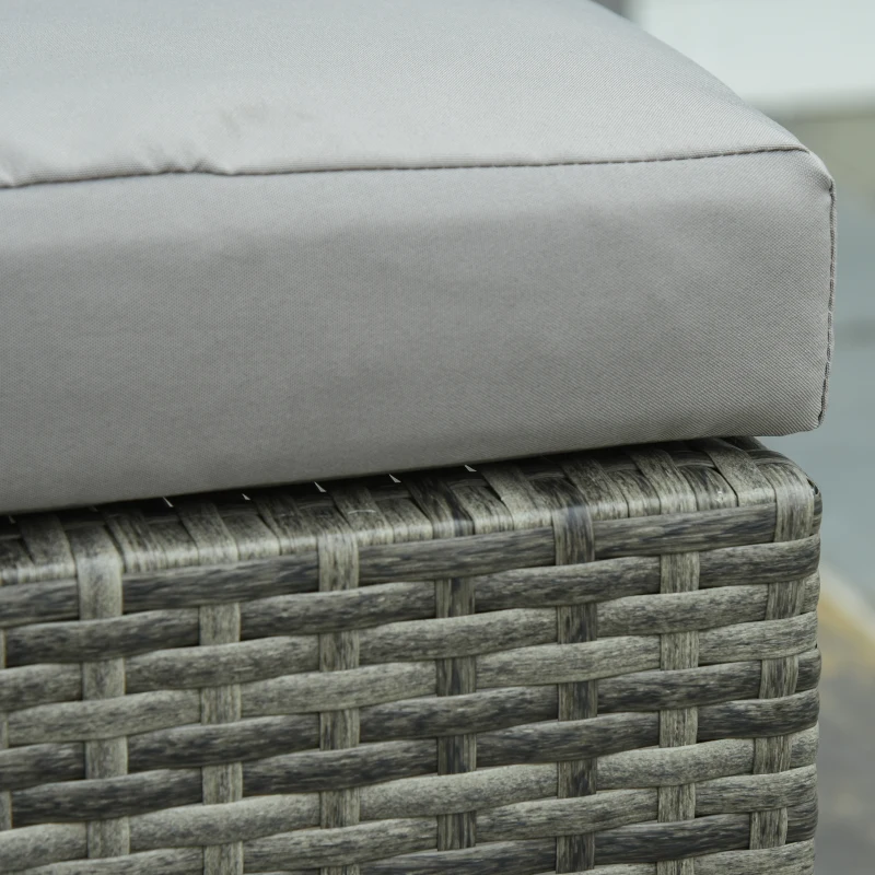 Outsunny 3-in-1 Rattan Lounge Set Doppelsofa Gartentisch mit 2 Hocker Liegesessel Loungegruppe multifunktion kombinierbar Stahl Grau