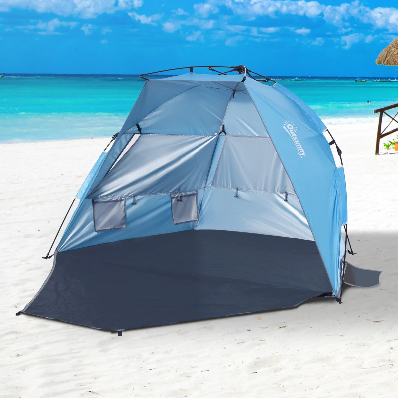 Outsunny Pop up Zelt für 1-2 Personen Campingzelt mit Fenster Polyester Glasfaser Himmelblau 220 x 125 x 130 cm