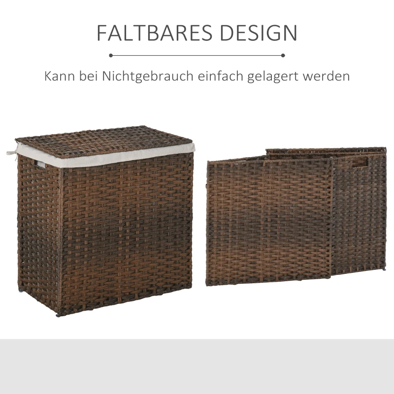 Outsunny Polyrattan Wäschekorb Wäschebox Wäschesammler mit Deckel Wäschesack Griffe faltbar Braun 57 x 34 x 60 cm
