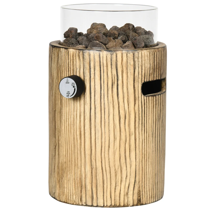 Outsunny gashaard, tafelvuurschaal van 10.000 BTU, draagbare open haard, straalkachel in houtlook met ronde gashaard, lavastenen voor buiten Ø 21,5 x 34,5 cm