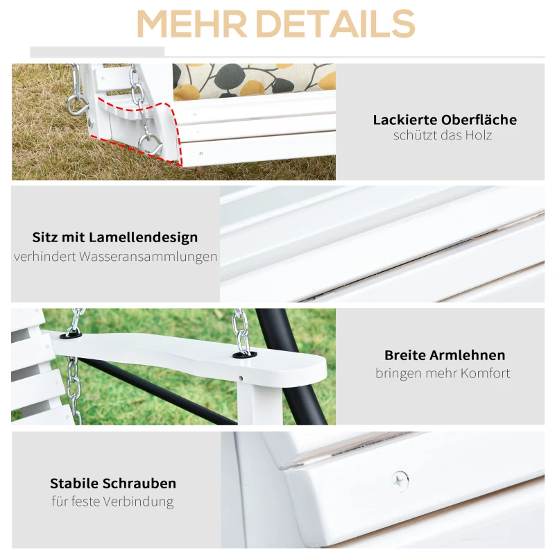 Outsunny Hängebank mit Klapptisch und Becherhaltern Naturholz 150 x 75 x 53cm