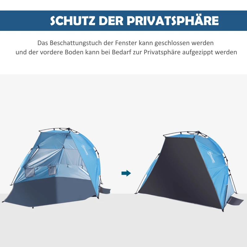 Outsunny Pop up Zelt für 1-2 Personen Campingzelt mit Fenster Polyester Glasfaser Himmelblau 220 x 125 x 130 cm
