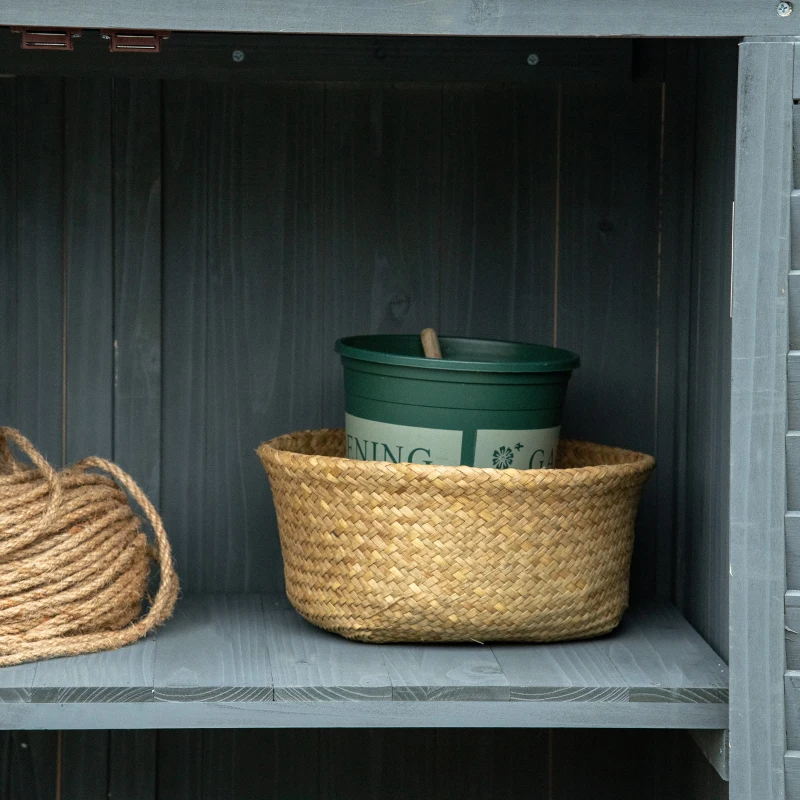 Outsunny Gartenschrank Holz Gerätehaus Geräteschuppen Geräteschrank Holzhütte Pultdach Bitumenpappe Lamellentüren Grau 87 x 46,5 x 160 cm