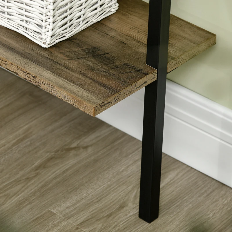 HOMCOM Leiterregal im Industrie-Design 5 Regale 60 cm x 30 cm x 184,5 cm Metall Holzwerkstoff Braun+ Schwarz