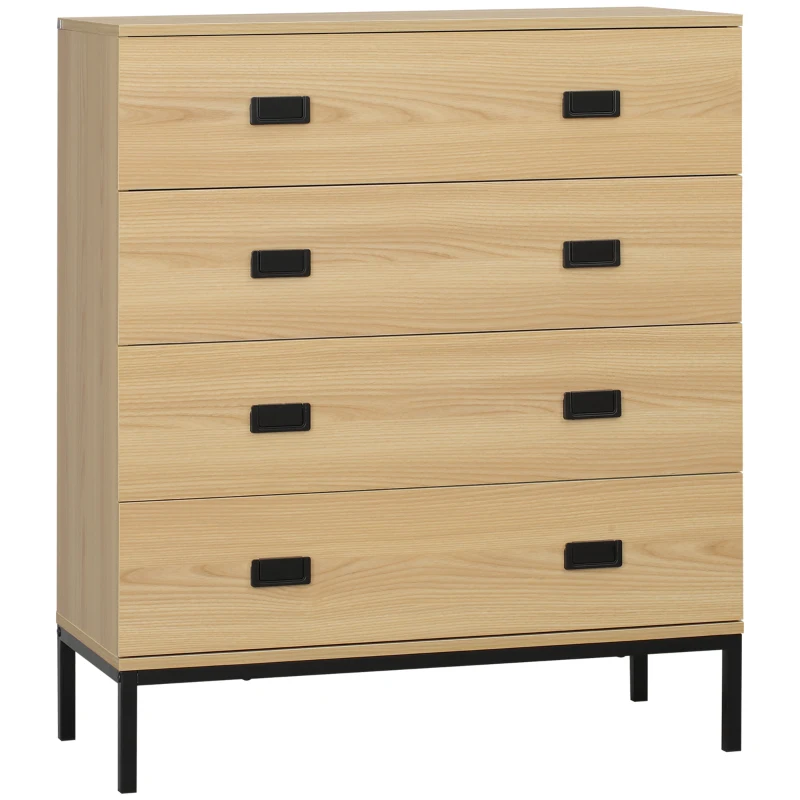HOMCOM Commode 4 tiroirs meuble de rangement design industriel piètement métal noir 80 x 39 x 95 cm