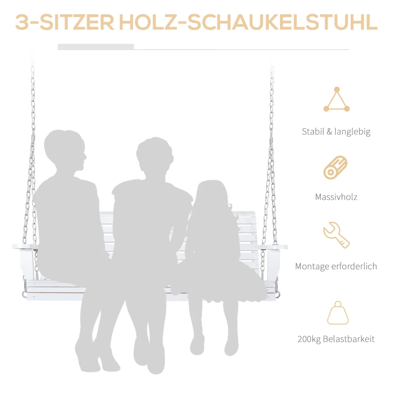 Outsunny Hängebank mit Klapptisch und Becherhaltern Naturholz 150 x 75 x 53cm