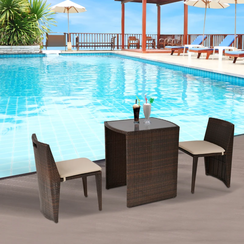 Outsunny 3-tlg. Gartensitzgruppe mit Beistelltisch Rattan Gartenset Polyrattan Metall Braun 66,5 x 51 x 72,5 cm