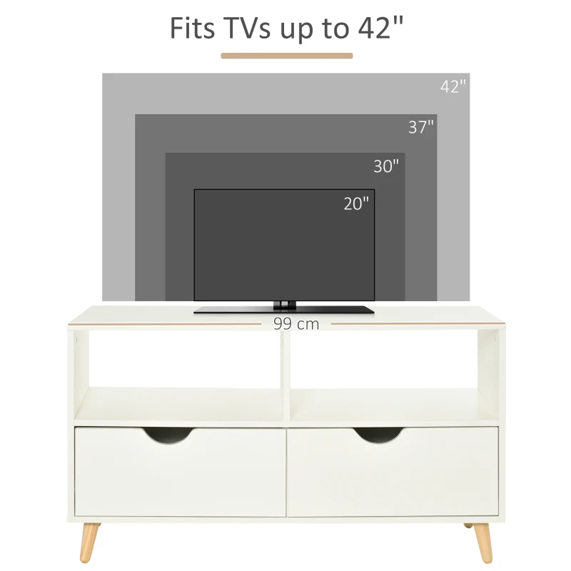 HOMCOM 99cm TV Stand Media Unit Cabinet w/ Shelves Drawers Storage Centre White