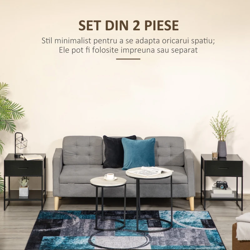 Homcom Noptiere Moderne (set 2 buc) cu sertar si raft
