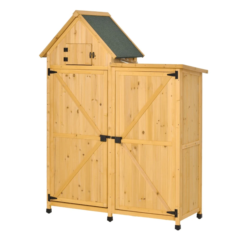 Outsunny Gartenschrank Holz Gartenhaus Gerätehaus Gartenschuppen Doppeltür-Design für den Außenbereich wetterfest 138 x 54,5 x 175 cm Gelb