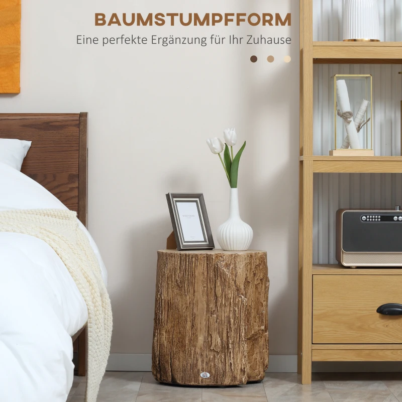 HOMCOM bijzettafel in boomstronklook, nachtkastje, boomstam, verstelbare salontafelkruk voor binnen en buiten, waterdicht anorganisch ertspoeder, natuurlijk hout, 37 x 37 x 43 cm