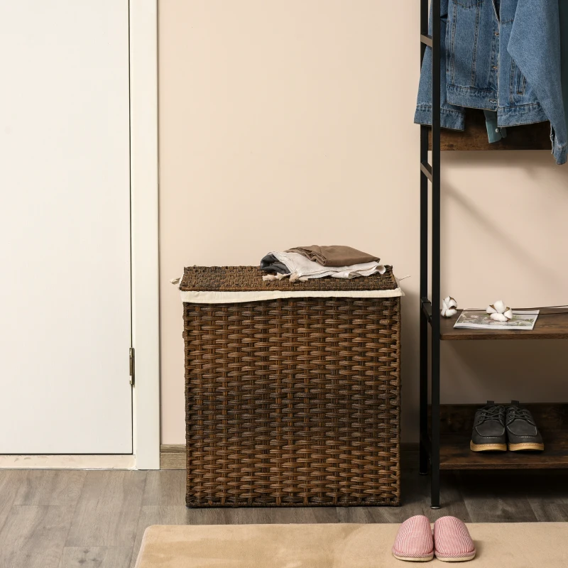 Outsunny Polyrattan Wäschekorb Wäschebox Wäschesammler mit Deckel Wäschesack Griffe faltbar Braun 57 x 34 x 60 cm