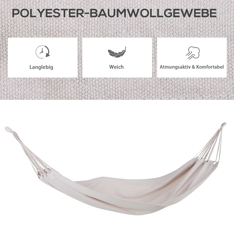 Outsunny Hängematte Outdoor Baumwolle mit Tragetasche Belastbarkeit bis 150 kg modern 290 x 100 cm Cremeweiß