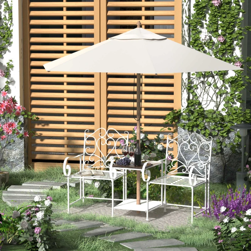 Outsunny Gartenstühle mit Teetisch Balkonstuhl Sitzgruppe 2 Stühle Set Klappbar Metallrahmen 160 x 61 x 96 cm Weiß