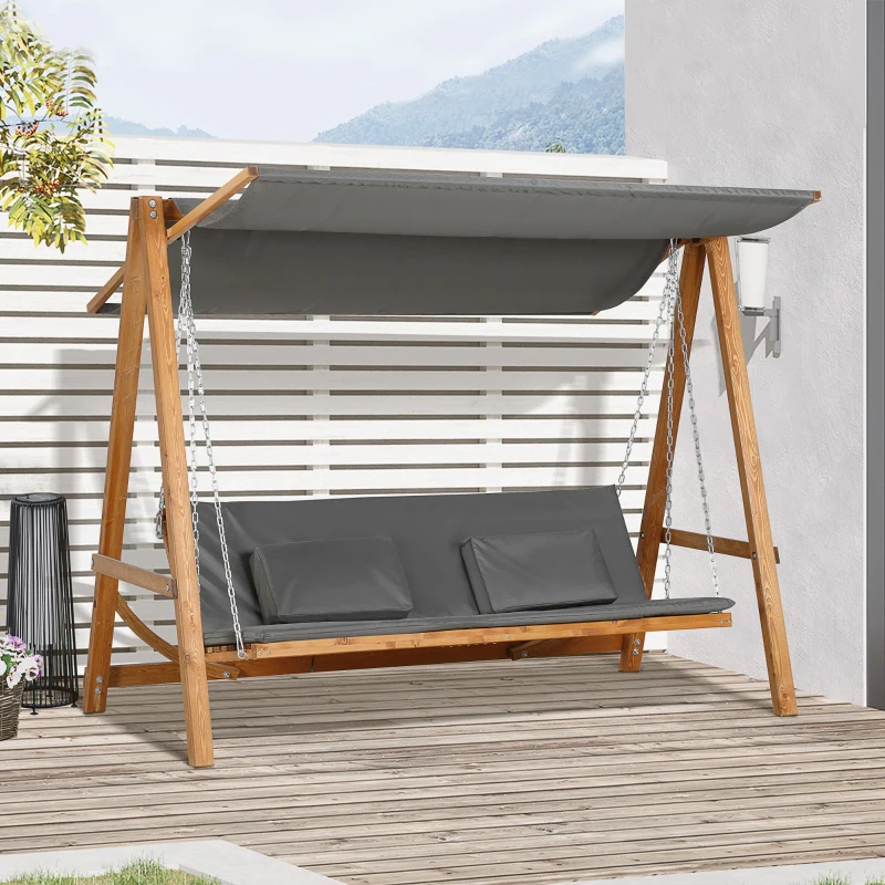 Outsunny Balansoar de Gradina 3 Locuri, 225.5x113x180cm, Gri si Teck