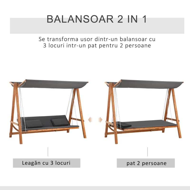 Outsunny Balansoar de Gradina 3 Locuri, 225.5x113x180cm, Gri si Teck