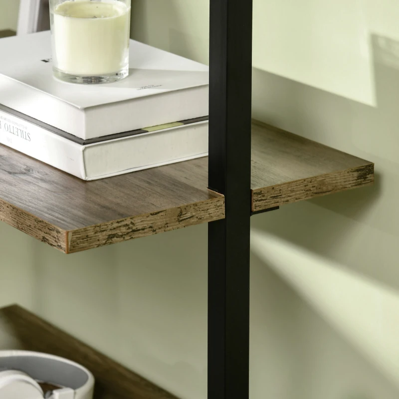 HOMCOM Leiterregal im Industrie-Design 5 Regale 60 cm x 30 cm x 184,5 cm Metall Holzwerkstoff Braun+ Schwarz