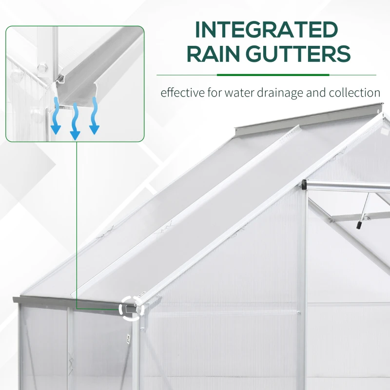 Outsunny 6 x 4 FT Walk-In Greenhouse Polycarbonate Panels Aluminium Frame w/ Sliding Door Adjustable Window 2.5㎡ Inner Area Plant Vegetable Flower Grow Green House Protection