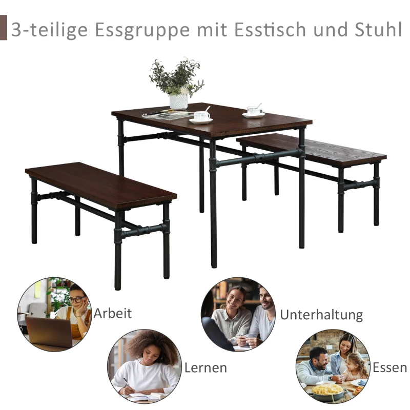 Eetgroep met 2 banken eetkamerset zitgroep tafelgroep naturel + zwart