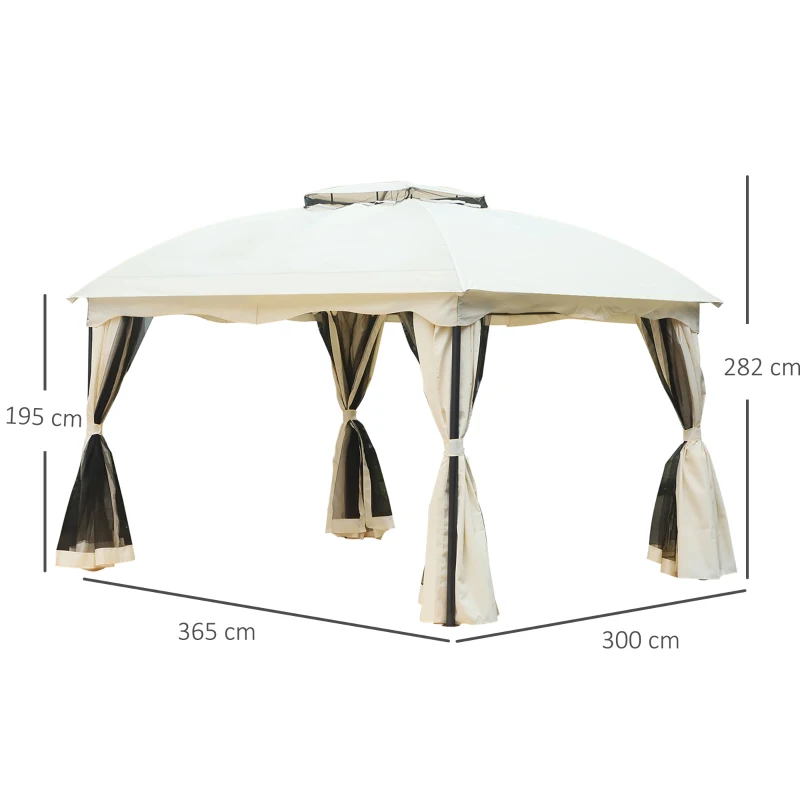 Outsunny Gartenpavillon Pavillon Festzelt Partyzelt Zelt wetterfest mit Moskitonetz Laternhacken Stahl + Polyester Cremeweiß+Schwarz 3x3,65x2,82 m