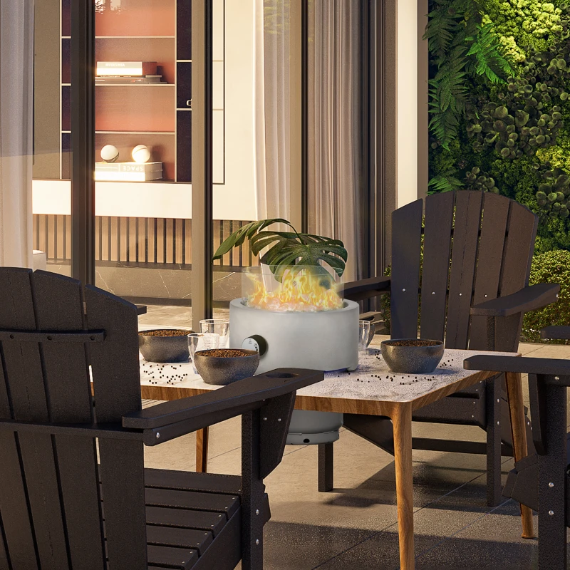 Outsunny tafelvuurschaal, gasvuurschaal, draagbaar, met glazen stenen, brandvertragend, windscherm, betonlook, diameter 25,4 x 18,5 cm