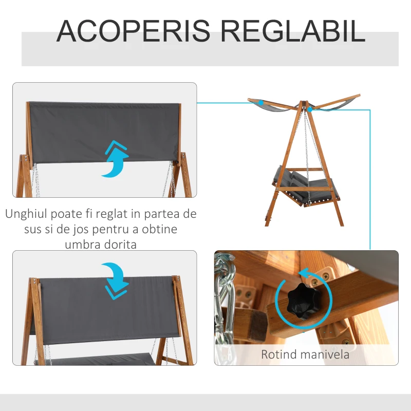 Outsunny Balansoar de Gradina 3 Locuri, 225.5x113x180cm, Gri si Teck