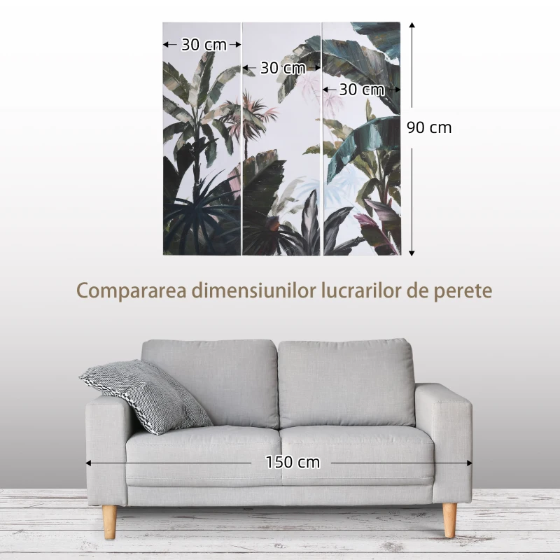 Arta de perete pe panza din 3 piese HOMCOM, Imagini de perete pentru decorul camerei de zi, al dormitorului, 90 x 30 cm x 3
