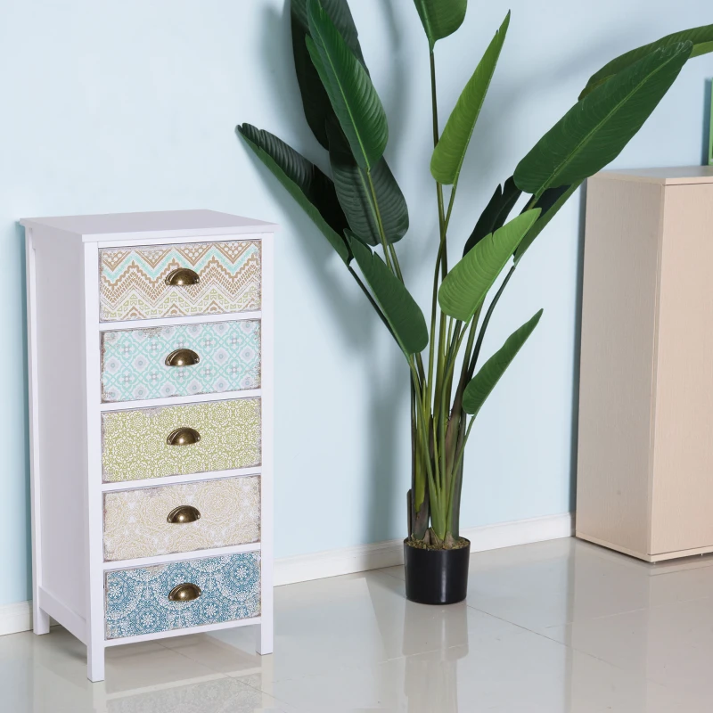 HOMCOM Chest of 5 Drawers Bedside Cabinet Side Storage Chest Entryway Living Room Bedroom Furniture Organizer Unit