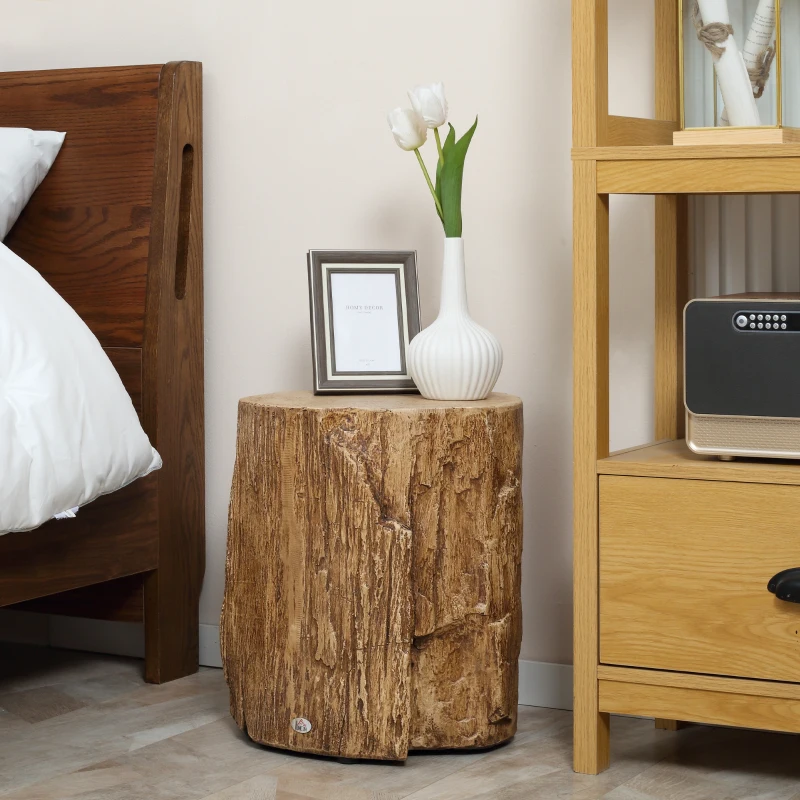 HOMCOM bijzettafel in boomstronklook, nachtkastje, boomstam, verstelbare salontafelkruk voor binnen en buiten, waterdicht anorganisch ertspoeder, natuurlijk hout, 37 x 37 x 43 cm