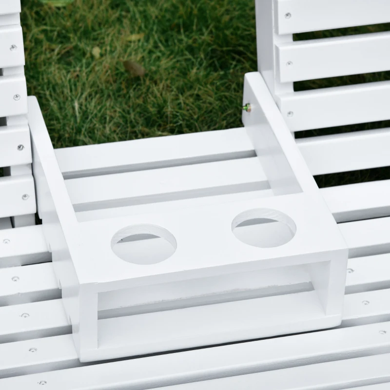 Outsunny Hängebank mit Klapptisch und Becherhaltern Naturholz 150 x 75 x 53cm