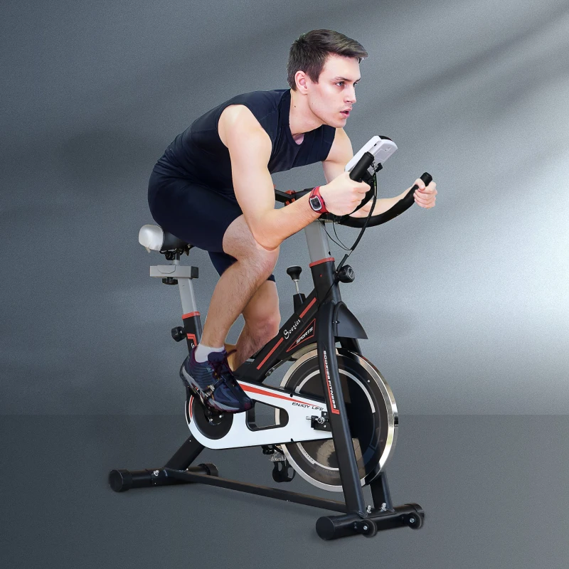 HOMCOM Exercise Bike, Indoor Cycling, with LCD Display, Heart Rate, Sensor - Black