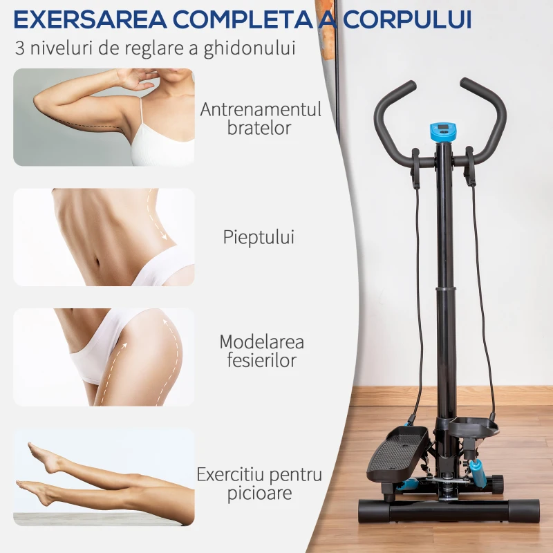 Homcom Twist Stepper – Aparat Fitness cu Benzi Elastice & LCD