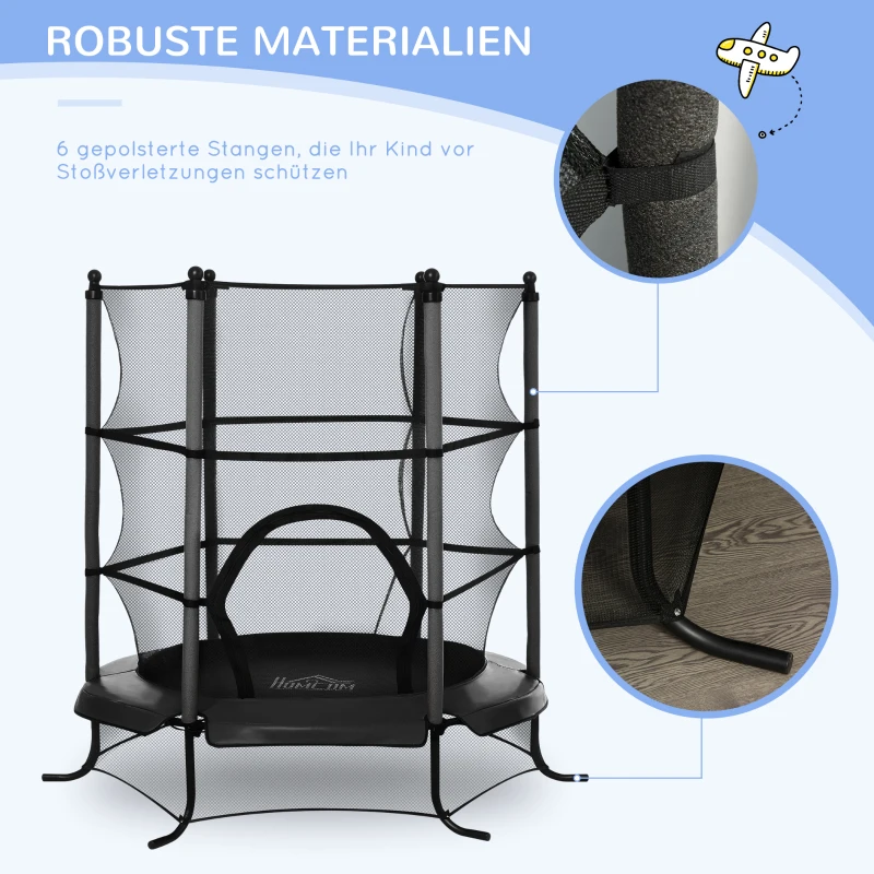 HOMCOM Trampolin für Kinder Gartentrampolin mit Sicherheitsnetz Randabdeckung Gummiseil gepolstert Stahl Schwarz Ø163 cm bis 45 kg