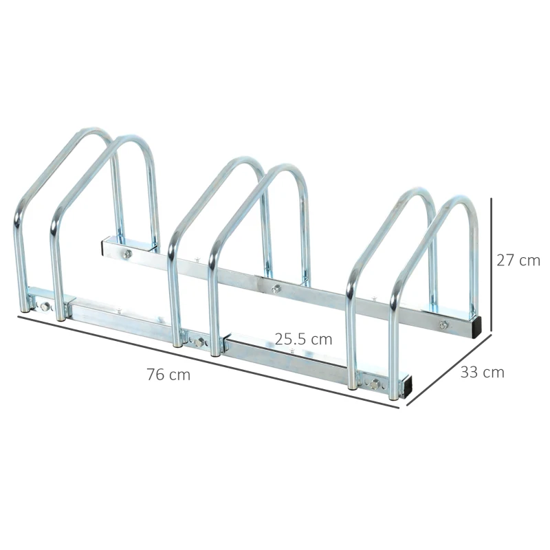 HOMCOM Suport de parcare pentru 3 biciclete din otel, 70,5 x 33 x 27cm, argintiu