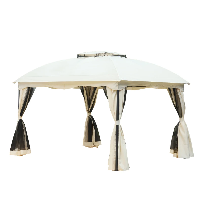 Outsunny Gartenpavillon Pavillon Festzelt Partyzelt Zelt wetterfest mit Moskitonetz Laternhacken Stahl + Polyester Cremeweiß+Schwarz 3x3,65x2,82 m