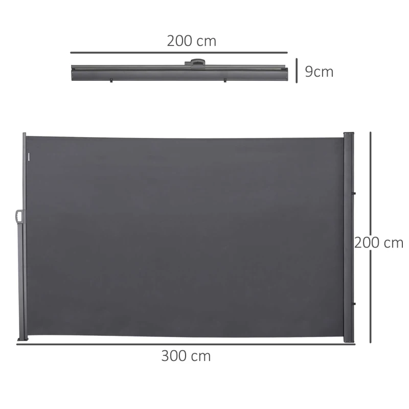 Outsunny Seitenmarkise, Sicht- und Sonnenschutz, Seitenrollo, Polyester, Grau, 3 x 2 m